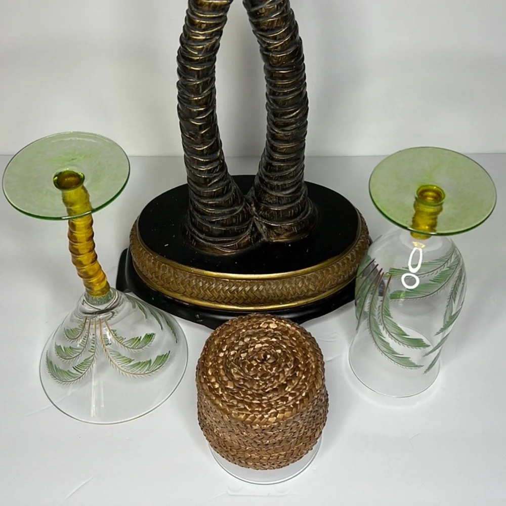 Bundle Free Gift Palm Tree Martini‎ Glass Palm Tree Goblet Glass Wicker Glass